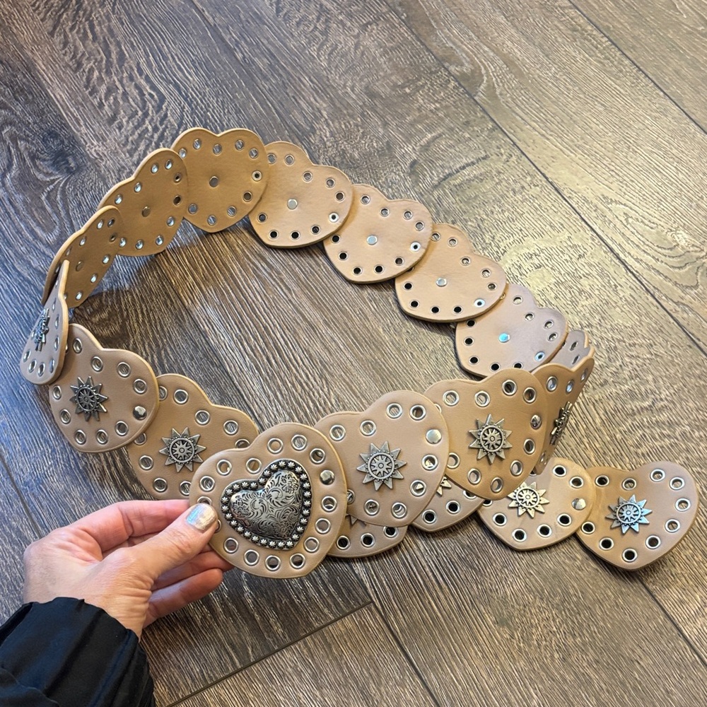 Free People Tan Heart Belt with Silver Accents